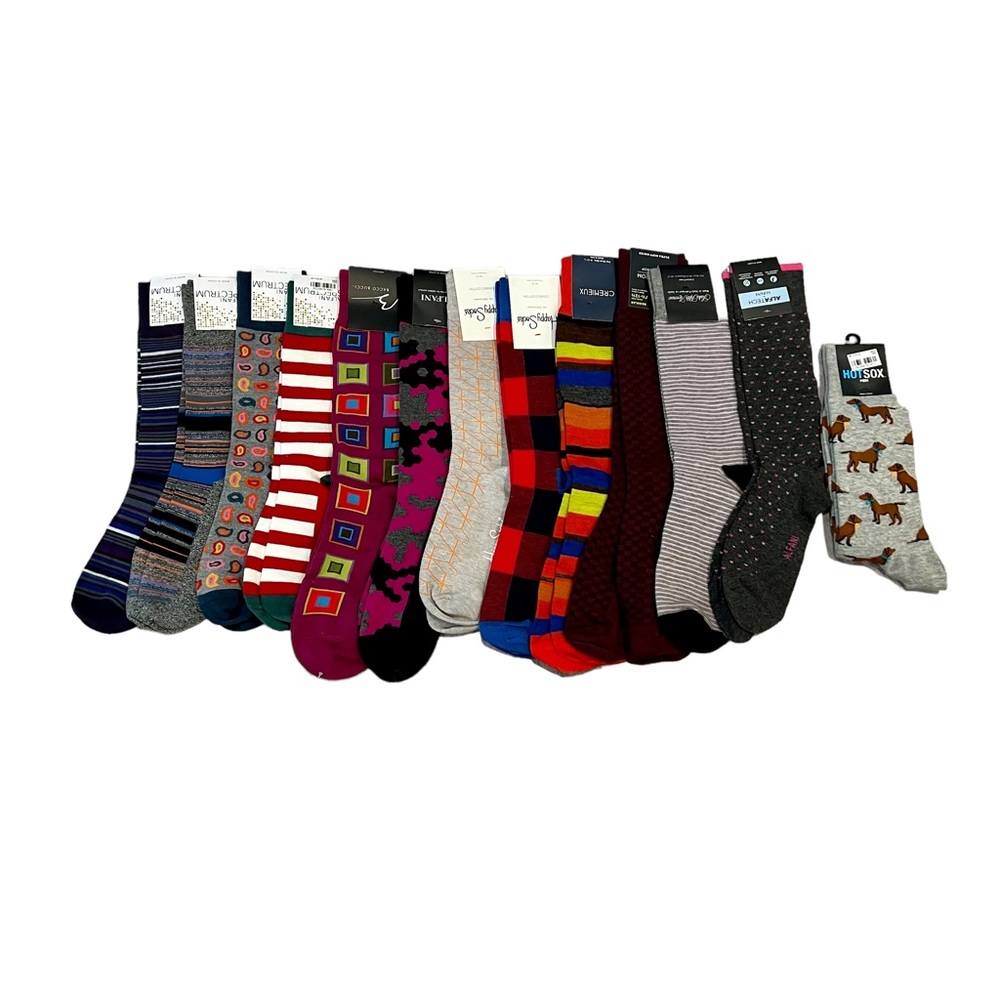 NWT 13 Pair Men’s size 7-1/2 to 13 Dress Socks/Happy socks/patterned/crew
